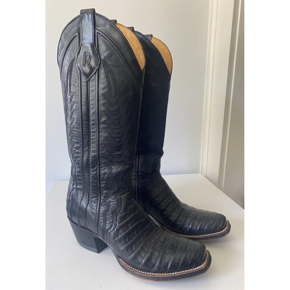 Rod Patrick Bootmakers Women's Black Caiman Cowboy Boots 8.5A Western Square Toe